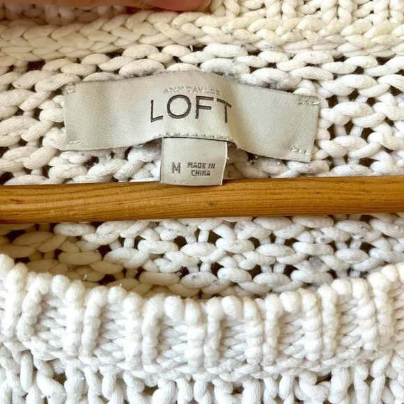 Ann Taylor LOFT Serenade Stripe Open Knit Sweater Size Medium Ivory White - Picture 6 of 8